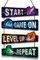 KAIRNE Video Game Sign,Gaming Decor For Boys Room set of 4(12x4inch) Gamer Room Wooden Plaque,Inspirational Lightning Fashion Gaming Posters Door Sign for Teenage Boy Man Cave Decor