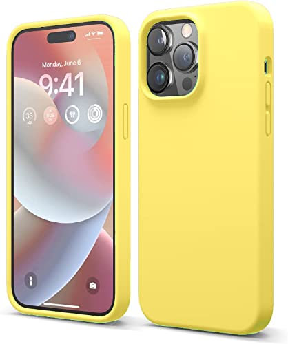 Captor Cover Custodia Colorata in Silicone Liquido per Apple iPhone 14 Pro 6.1 Pollici, Protezione Alta Qualità Bordo Rialzato per Schermo e Fotocamera Morbida con Microfibra Interna (Giallo)