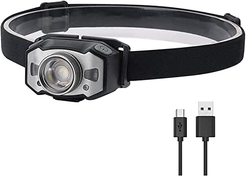 Rechargeable Headlamp, 500 Lumens LED Head Lamp with Red Light and Motion Sensor Switch, for Running, Hiking, Lightweight, Waterproof, Adjustable Headband, 5 Display Modes