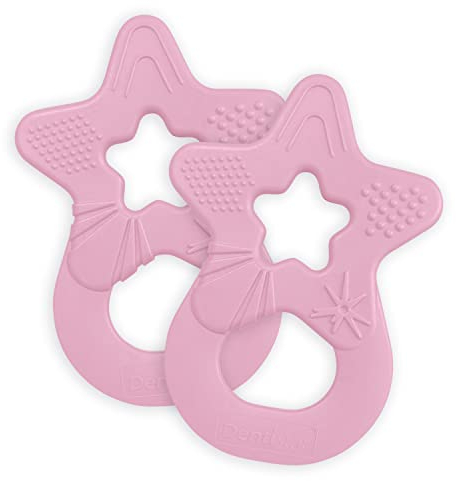 dentistar Beißring 2er-Set – Teether für Babys & Kleinkinder ab 3 Monate – Baby Beißring mit Griff aus weichem Material zur Zahnungshilfe & Massage – Made in Germany – Rosa