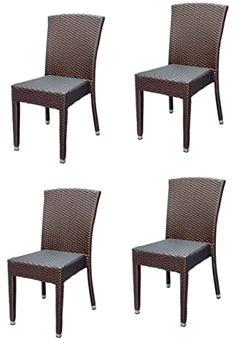 Konway 4X Maui Stapelstuhl Mokka Polyrattan Garten Sessel Stuhl Set stapelbar Gartenstühle Gartenmöbel Terrasse Balkon Sitzgruppe Outdoor Möbel