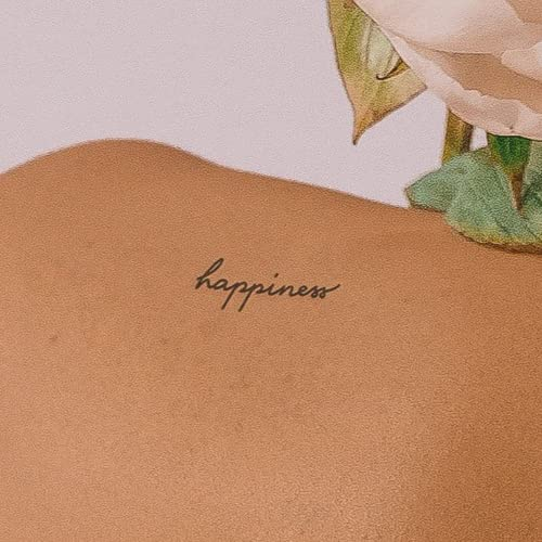 Inkster Tattoo - Schriftzug happiness | vegane & wasserfeste Temporäre Tattoos für Erwachsene - EU-Kosmetikzertifizierte Farbe - revolutionäres 2 Wochen Tattoo | Premium Klebetattoos & Fake Tattoo