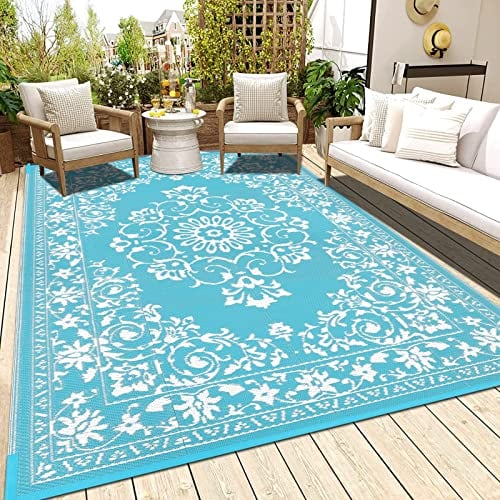 Enyhom Teppich Outdoor Wetterfest & UV-beständig Plastik Recyceltem Außenteppich Wohnzimmerteppich Handgewebt Teppich Bodenmatte für Terrassen Balkon, Garten, Wintergarten, RV Camping, 150 x 210 cm