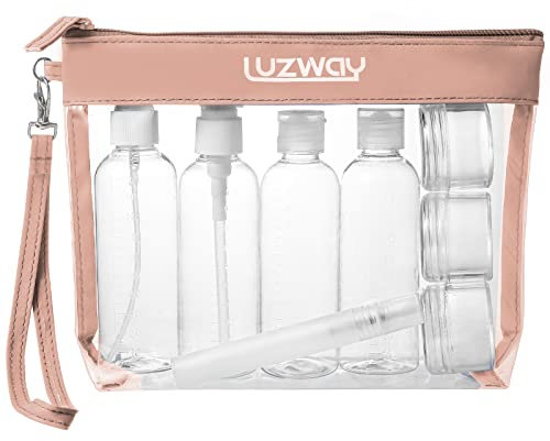 LUZWAY Trousse de Toilette Transparente | Kit Voyage Avion avec 8 Flacon Liquide Vide(Max.100ml) | Pochette Avion Liquide | APPROUVÉ par LA TSA