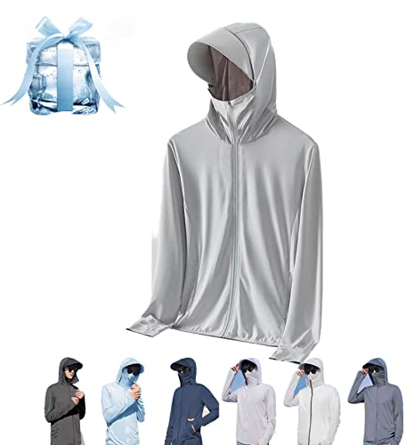 Donubiiu Leichte Sonnenschutzkleidung für Herren/Damen, Lightweight Sun Protection Clothing Ice Silk Hoodie Shirts Jacket (Light Gray,XL)
