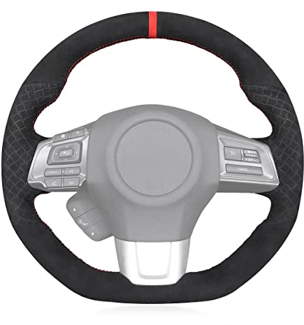 MEWANT Handgenähte schwarze Alcantara + gesteppte Alcantara Auto Lenkradschutz Wrap Abdeckung für Subaru WRX (STI) 2015-2019 / Levorg 2015-2019 Lenkradabdeckung Zubehör