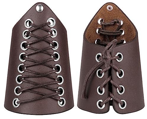 keland Damen Wikinger Leder Armbänder Armstulpen Mittelalterliche Armschienen Armschutz Renaissance Accessoires, 2PC (Braun)