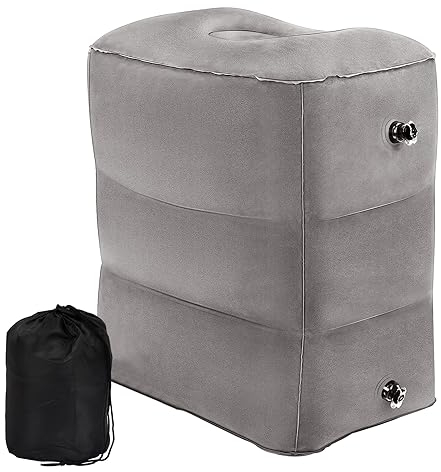 3 Couches Repose Pieds Gonflable, Coussin d'avion Oreiller Jambe Repose Pied, Gonflable Avion Réglables en Hauteur avec Sac et Gonfleur pour Enfants Adulte Dormir, Bureau à la Maison en Voyage (Gris)