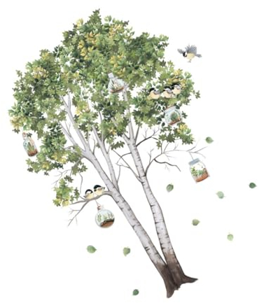 Angoily 2st Wandaufkleber Baum Wandtattoo Frühlingsgrünes Wandbild Birke Wandkunst Wandtattoo Babyzimmer Wandtattoo Fliegende Blätter Frühlingsvogelfenster Kind Wandgemälde Pvc Abnehmbar