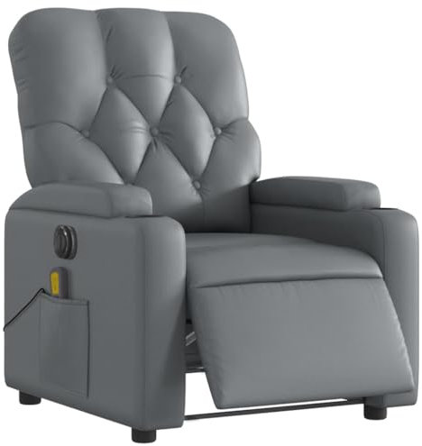 vidaXL Massagesessel, Sessel Elektrisch, Relaxsessel mit Liegefunktion Vibrationsfunktion, Fernsehsessel Liegesessel für Wohnzimmer, Grau Kunstleder