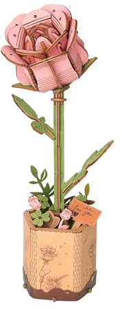 Rolife 3D Puzzle Blumen Blumenstrauß hölzerne Blüte Handwerk Modell Kits für Erwachsene Ewige Blumen romantisches Geschenk für ihren Geburtstag/Valentinstag/Muttertag (Rosa Rose)