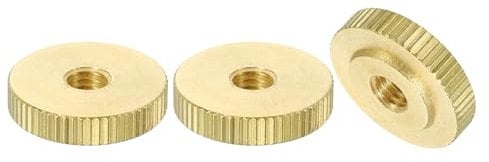 sourcing map Knurled Thumb Nuts, 3Pcs M6 x D20mm x H5mm Brass Flat Head Through Hole with Collar Flat Head Through Hole Round Knobs Fasteners for 3D Printer Parts, Machine Tools