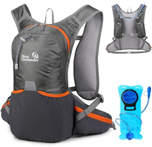 NEWIROVE 12L Laufrucksack Mit Trinkblase 2L Trinkweste Laufen Damen Herren Wasserdicht Laufweste Leicht Fahrradrucksack Mit Trinkblase Für Trailrunning Fahrradfahren Marathon, Grau