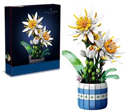 Ebortsin Epiphyllum Blumen Bausteine, Künstlicher Blumenstrauß Pflanzen Set, Ideal Blumen Bonsai Klemmbausteine, Geschenk für Männer Frauen, Kompatibel mit Major Brands Pflanzen Blumen, 835 Teile