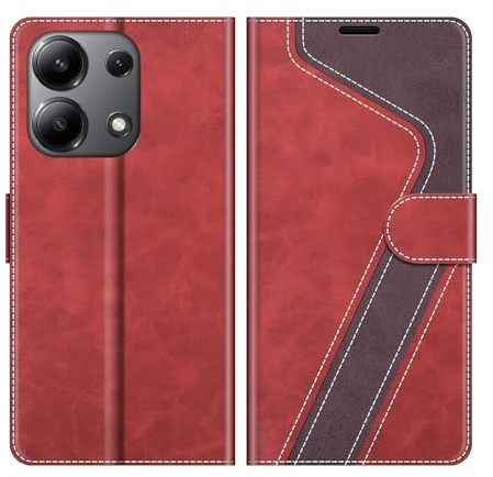 MOBESV Custodia per Xiaomi Redmi Note 13 4G(Non per 5G), Cover a Libro Magnetica Custodia in pelle Per Xiaomi Redmi Note 13 4G, Elegante Rosso