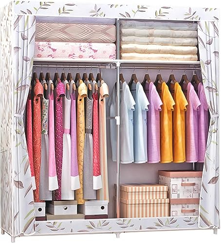 BOKNI Kleiderschrank Tragbare Kleiderschrankregale, Stoffgarderobe mit Kleiderstange, Kleiderschrank-Aufbewahrungsorganisator für Schlafzimmer, Wohnzimmer,Lila-130x46x168cm (Weiß 130x46x168cm)
