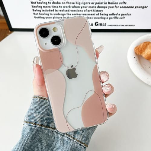 DEFBSC Compatible with iPhone 14/13 Case, Transparent Color Mix Aesthetic Design Soft TPU Bumper Slim Thin Shock-Absorbing Protective Phone Cover - Brown