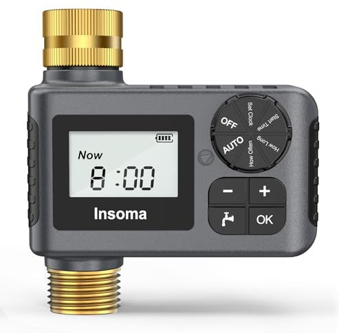 Sprinkler Timer with Brass Inlet and Outlet, Programmable Water Timer for Outdoor Garden Hose, Hose Timers with Rain Delay/Manual/Auto Mode, Drip Irrigation and Lawn Watering System, 1 Outlet