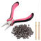 Vlasy Hair Extensions Pliers Kit with 3 Holes Pliers,Loop Needle Threader,Pulling Hook Needle and 100Pcs 5.0mm Silicone Micro Rings Beads for Hair Extensions or Hair Tinsel(Brown)