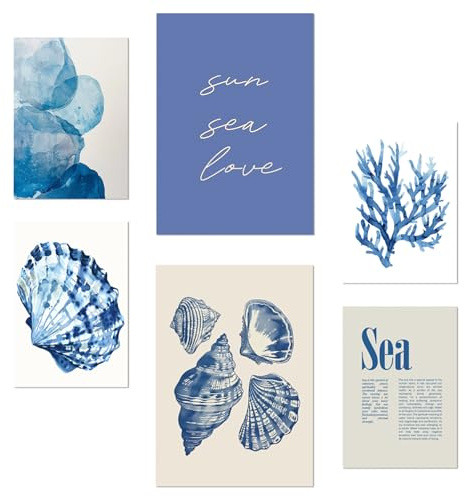 Nacnic-Set mit 6 Postern Marineblau, Blau, Meer, Sommer Designillustrationen zur Dekoration der Wände Ihres Zuhauses. Räume A3 & A4 Rahmenlos