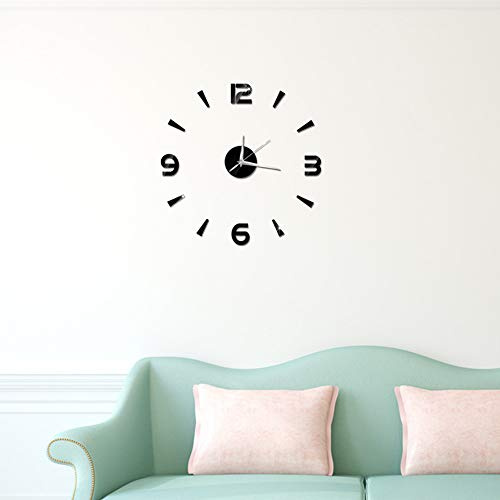 Tixiyu Wanduhr 3D Aufkleber Uhr DIY Wand Moderne Stumm DIY Rahmenlose Große Wanduhr Acryl Spiegel Aufkleber Home Office Zimmer (Schwarz)