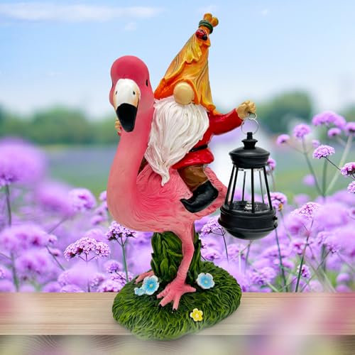 Quterhero Statue de jardin flamant rose avec lanterne pour la maison, cadeau flamant rose, patio, pelouse, cour, mariage, décoration de fête