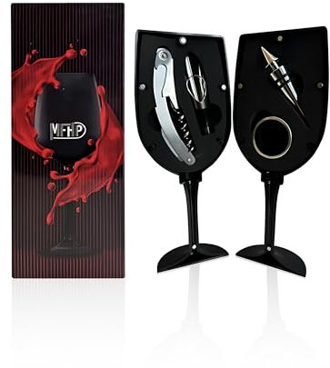 Set de regalo en forma de copa de vino con un sacacorchos, tapón, anillo antigoteo y vertedor de vino - Regalo aniversario pareja - regalos originales para parejas - Regalos originales