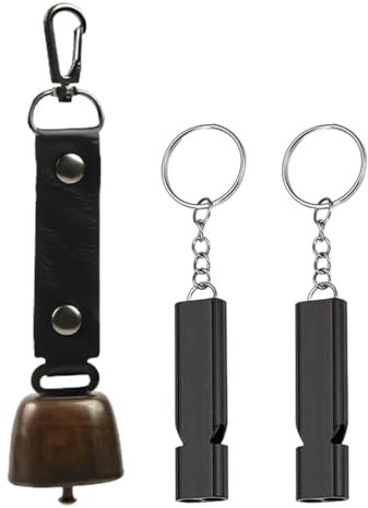 EIHI 1 Pezzi Vintage Campanaccio E 2 Fischietti Di Emergenza A Doppia Canna Mucca Escursionismo Campana Campana Dell'Orso Escursione Campane Campanelli Per Animali Domestici, Accessori Per Esterni
