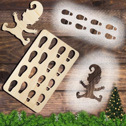 Axinyijia 2 Stück Wichtel Fußabdrücke Wichtel Zubehör, Holz Wichtel Schablone Set für Fenster Weihnachten Wichtelzubehör Fußabdruck Schablone (2Pcs)