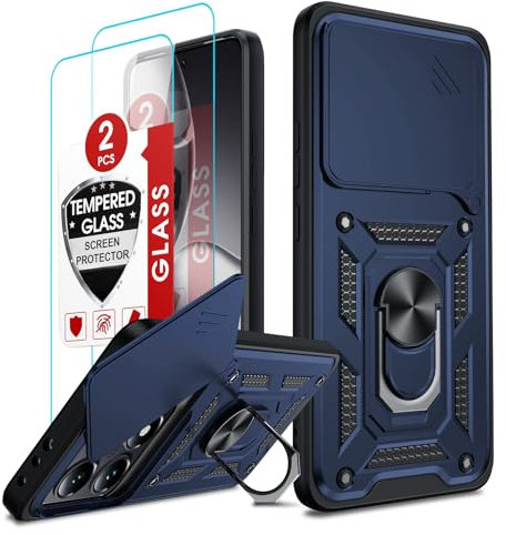 LeYi Coque pour Xiaomi 14T/14 T 5G Antichoc avec 2*Verre Trempé+Full Protection Caméra Coulissante,Anneau Support, Étui de PC Dur et TPU Silicone Militaire Anti-Rayures Coque,Bleu