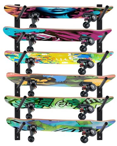 BiJun Appendi Skateboard Muro, supporto muro per snowboard, scaffale orizzontale per sci, porta skateboard, appendiabiti per longboard supporto snowboard parete
