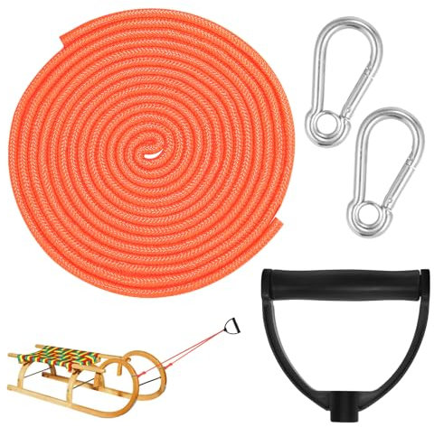 XIABYAYU Schlittenseil, Schlittenschnur, 4M Schlittenleine, Schlittenseil mit Griff und Karabiner, Schlitten Zubehör, Schnur für Schlitten, Schlittenseil Zugseil für Schlitten und Rodel im Winter (C)