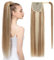 Benehair Ponytail Extension Echthaar, 100% Echthaar Zopf Extensions Echthaar, Wrap Around Ponytail für Frauen, Flachsgelb Gemischtes Hellgold Pferdeschwanz Echtes Haar Haarverlängerung 35CM 80g