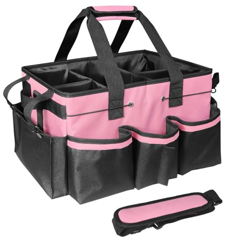 BOHEMIABY Tragbare Putzmittel Organizer, Große Cleaning Caddy Putztasche mit Griff Schulterriemen, Putzset Haushalt Putzkorb, Reißfest und Platzsparend, Rosa(Nur Tasche)