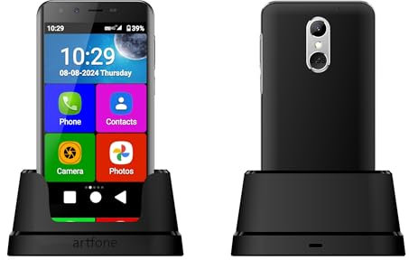 Teléfono Móvil para Personas Mayores 4G, Smartphone Artfone Smart_500, Senior, Botón SOS, Iconos Grandes, Base de Carga, Modo Sencillo, Volumen Alto, Batería 2550 mAh (SMART-500-2025)