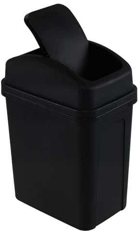 Buyitt 7 L Plastic Garbage Can with Lid, Small Bathroom Trash Can, Black