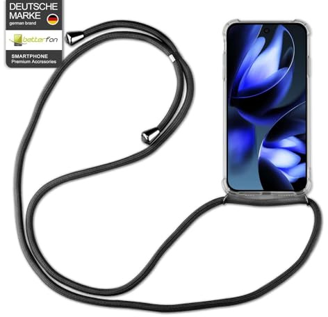 Handykette Hülle kompatibel mit Google Pixel 9A | Smartphone Hülle Case mit Band | Handyhülle Handyband zum Umhängen | Schwarz