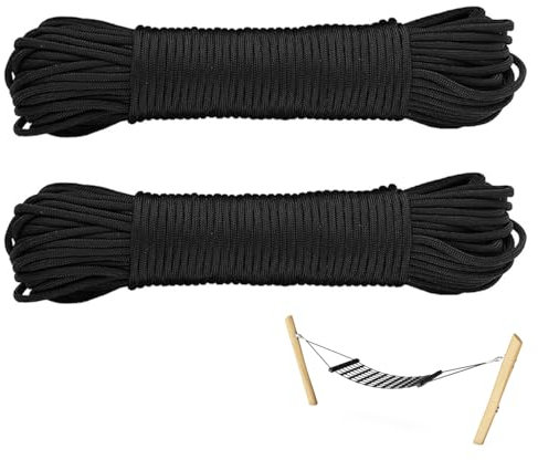 4mm Nylon Rope Paracord 20m - Heavy Duty Camping Rope, Black Braided Cord for Survival Kits, DIY Crafting & Outdoor Gear | All-Weather, High Strength, Tear Resistant (Deep Black, 20m)