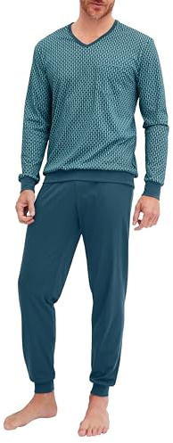 CALIDA Relax Streamline Bündchen-Pyjama Herren | Schlafanzug aus 100% Baumwolle, Hose mit stoffbezogenem Gummibund