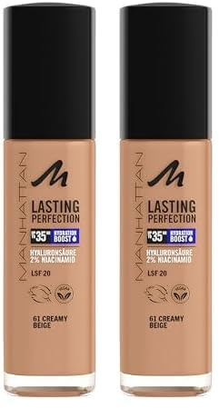 Manhattan Lasting Perfection 35 HR Make-up, ultra-langanhaltendes Flüssig-Make-up, Fb. 61, Creamy Beige (Packung mit 2)