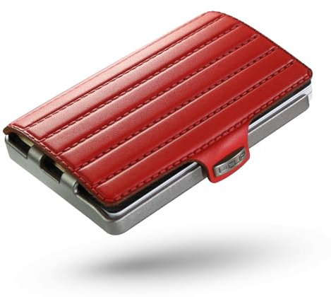 I-CLIP Original Slim Wallet - Leder Geldbörse mit Geldklammer - Mini Wallet für Karten und Geldscheine- Rotes Saddleleder mit silbernem Rahmen