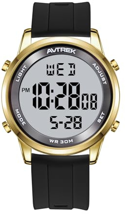 AVTREK Ultradünne Digitaluhr Wasserdicht,Herren Armbanduhr mit 5 Alarmen | Stoppuhr SPL/Countdown/Stundengong/LED-Hintergrundbeleuchtung, 12h/24h, Geschenk für Männer-2508