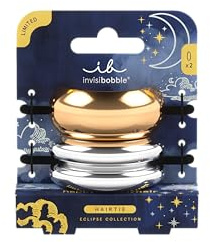 invisibobble HAIRTIE Eclipse Aurora Radiance Hair Scrunchies Pack of 2 | Hair Accessories in Gold and Silver with Metal Cuffs | Elegant Design for Elegant Hair Styling