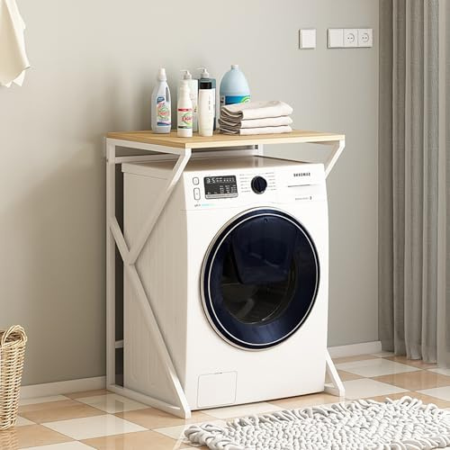 Mensola portabiancheria a 3 ripiani per lavatrice, salvaspazio, con rondella a carico dall'alto, mobili moderni (bianco/marrone, 95 cm)