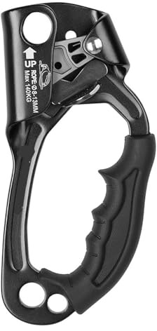 HFYSGVO Outdoor Hand Ascender Climbing 8-13mm Vertical Rope Access Camp Carabiner Accessories(Black Right Hand)
