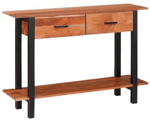 HETFTJN Konsolentisch Akazie Massivholz 110x30x75 cm Braun mit Schublade und Regal, rustikaler Beistelltisch für Flur, Wohnzimmer und Home-Office, platzsparendes Design