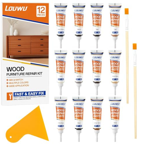 Laminat Reparaturset,Parkett Reparaturset 12 Farben Holzkitt Holzspachtelmasse Holz Reparaturset für Mobelkratzer, Holzboden, Arbeitsplatte, Tür, Schrank, Treppe usw