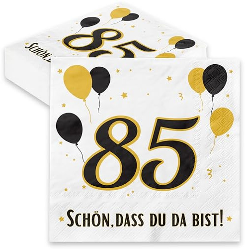 30x Servietten 85. Geburtstag Schwarz Gold – Deko Schön, dass Du da bist – 3-lagig Papierservietten für Mann & Frau, Geburtstagsdeko, Partyzubehör, Jubiläum Tischdekoration
