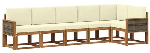 vidaXL Outdoor-Sofagarnitur mit Kissen 6 pcs Natur und Creme Polyester, Garten, modernes, wetterfestes Ecksofa, Sitzgelegenheit für draußen, Terrassenmöbel, entspannendes Set