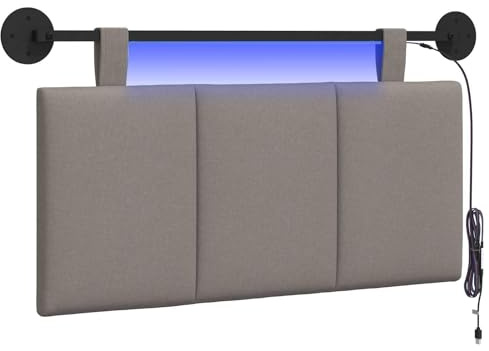vidaXL Hängendes Kopfteil Mit LED Licht Taupe Stoff, Schlafzimmer, Rechteckig, Modern, Wandmontage, Anpassbares Kopfteil, Ergonomisch, Platzsparend, Akzentpaneel